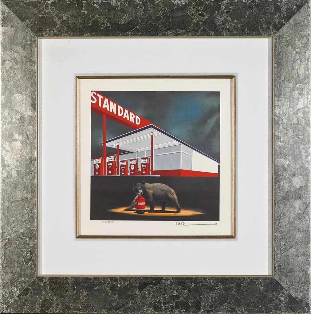 The Standard Bear Framed by Robert Deyber — hand-crafted stone lithograph