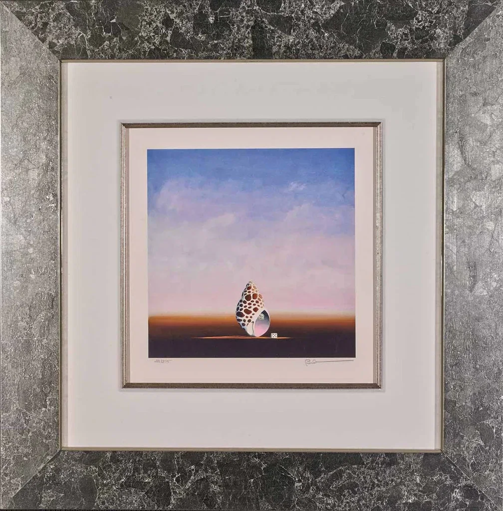 The Shell Game Framed by Robert Deyber — hand-crafted stone lithograph