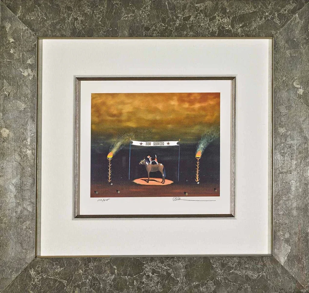 The Dog And Pony Show Framed by Robert Deyber — hand-crafted stone lithograph