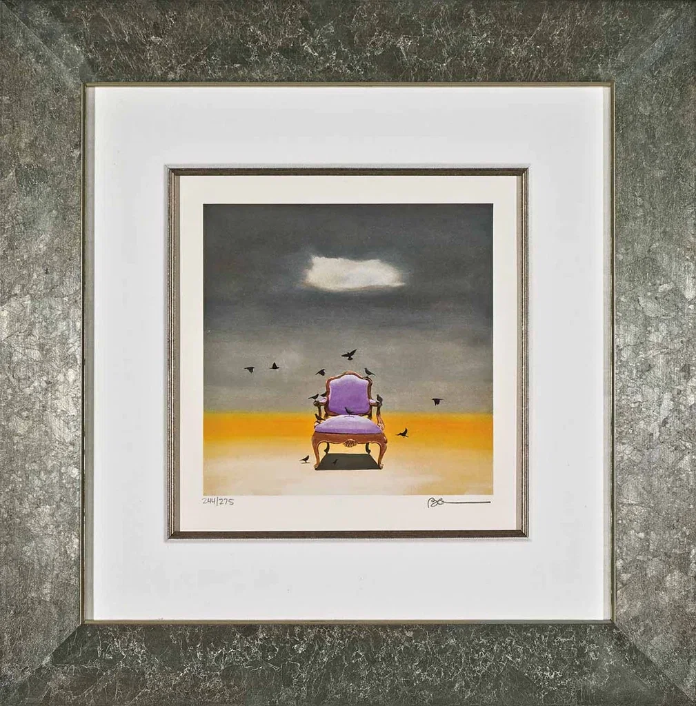 The Catbird Seat Framed by Robert Deyber — hand-crafted stone lithograph