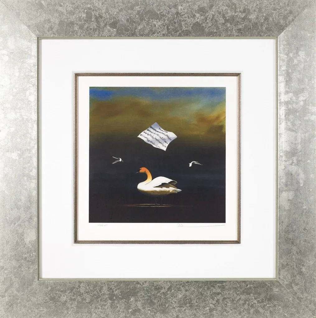 The Swan Song Framed by Robert Deyber — hand-crafted stone lithograph