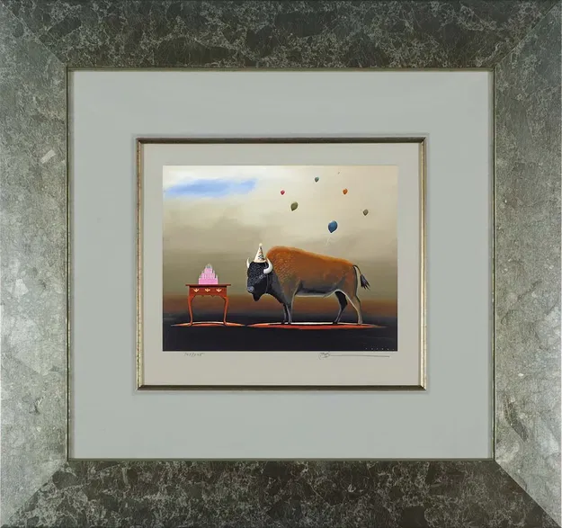 Robert Deyber - The Party Animal Buffalo Framed