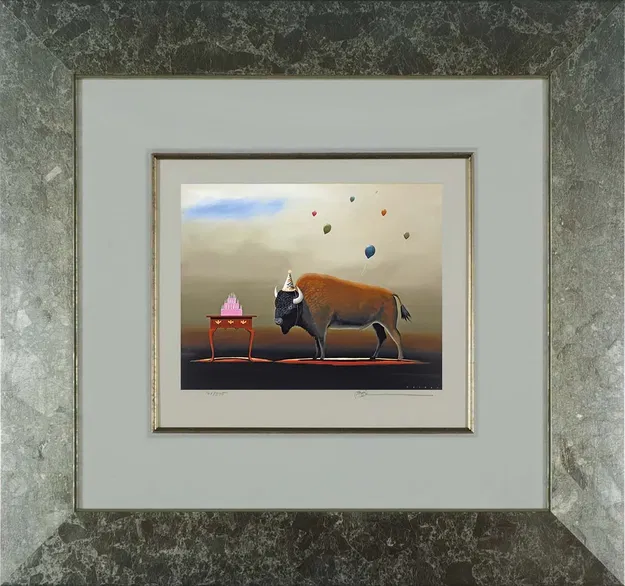 Robert Deyber - The Party Animal Buffalo Framed