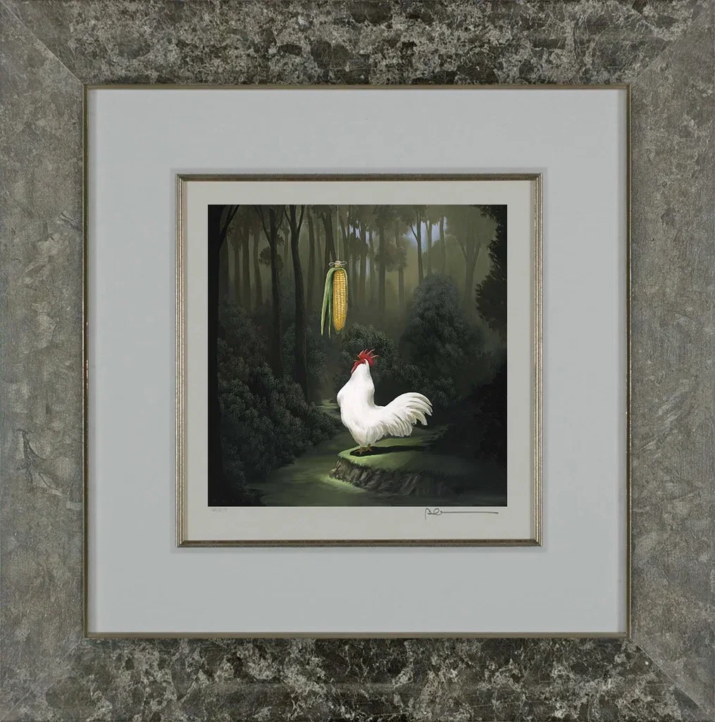 Cock Tease Framed by Robert Deyber — hand-crafted stone lithograph