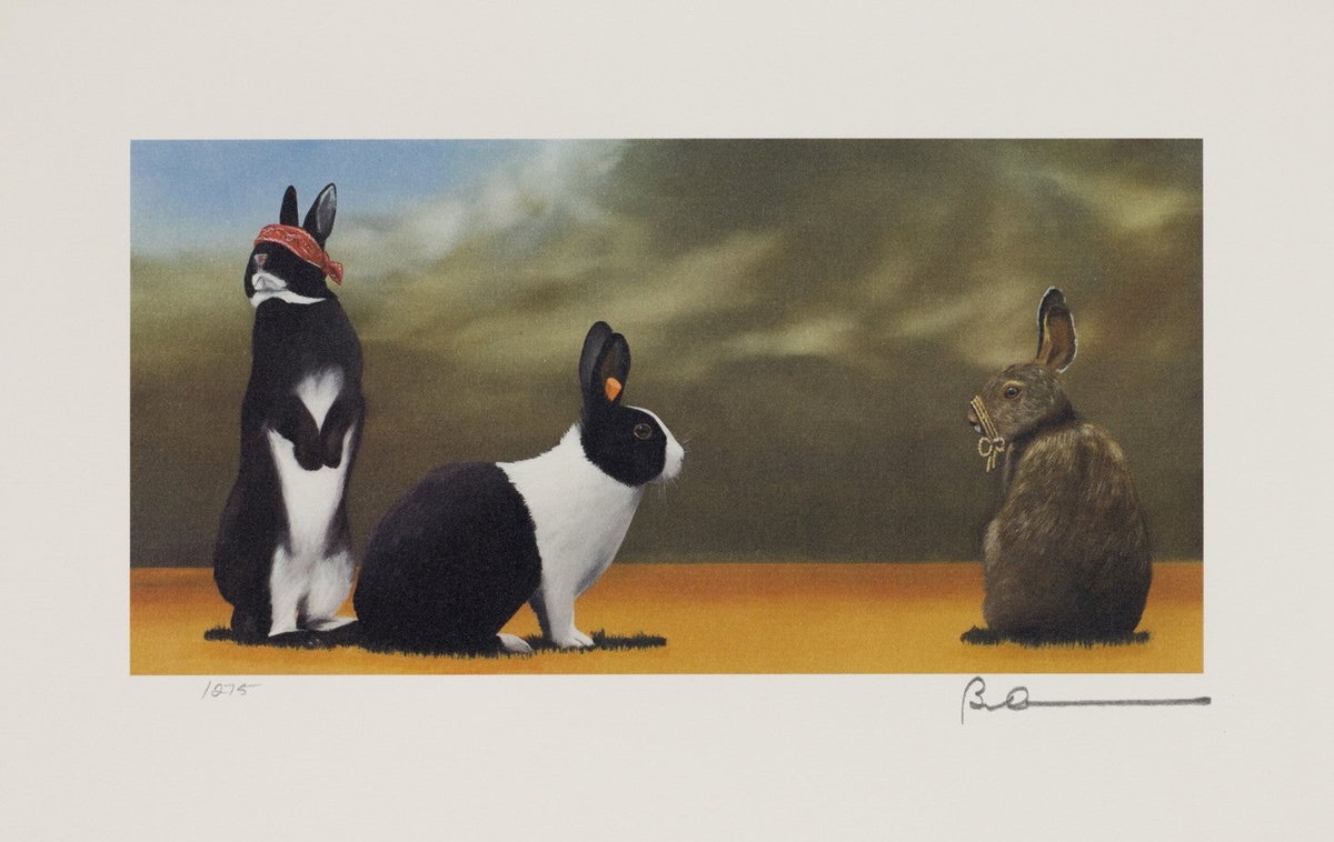 See No Evil, Hear No Evil, Speak No Evil (Hares), 2011 by Robert Deyber — hand-signed lithograph