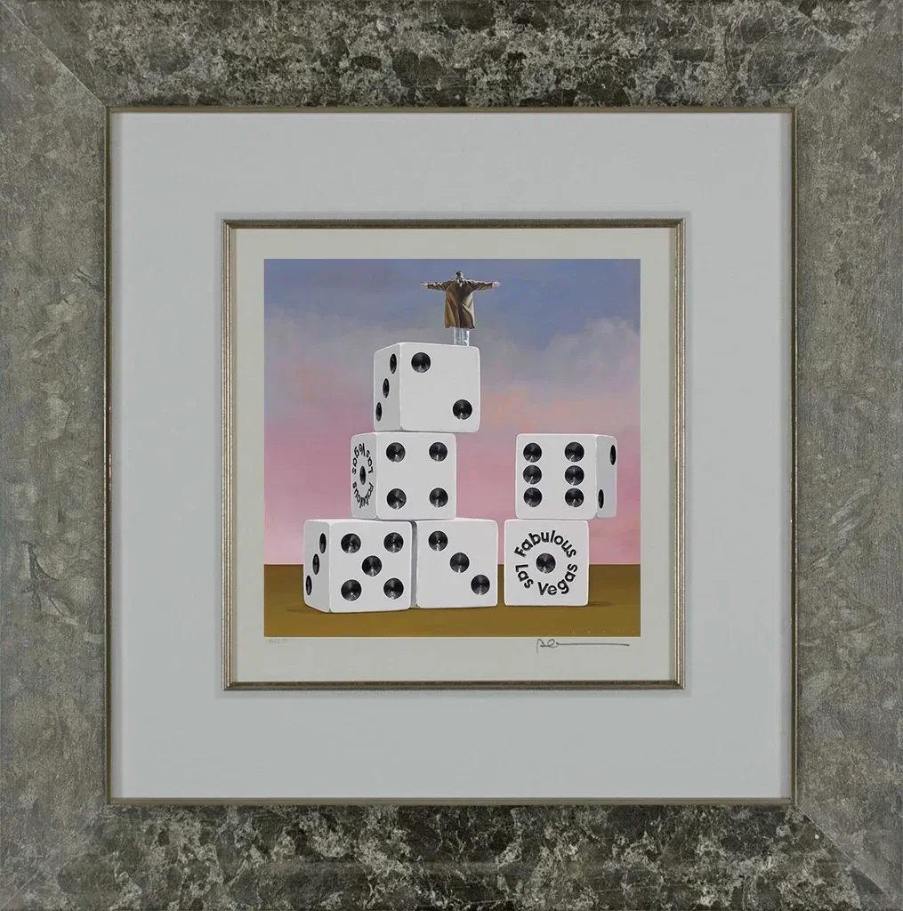 On Top of His Game Vegas Framed by Robert Deyber — hand-crafted stone lithograph