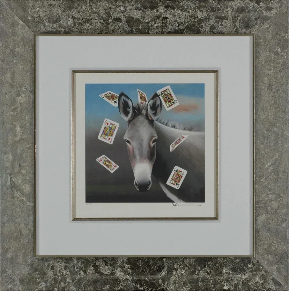 The Jack Ass Playing Cards Framed by Robert Deyber — hand-crafted stone lithograph