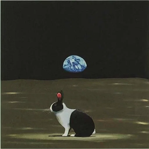 A Hare Out of Place I Outer-Space by Robert Deyber — hand-crafted stone lithograph