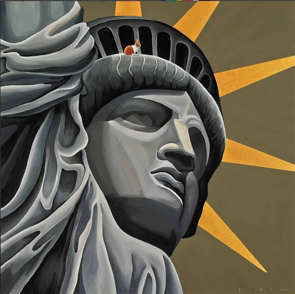 A Hare Out of Place II Statue of Liberty by Robert Deyber — hand-crafted stone lithograph