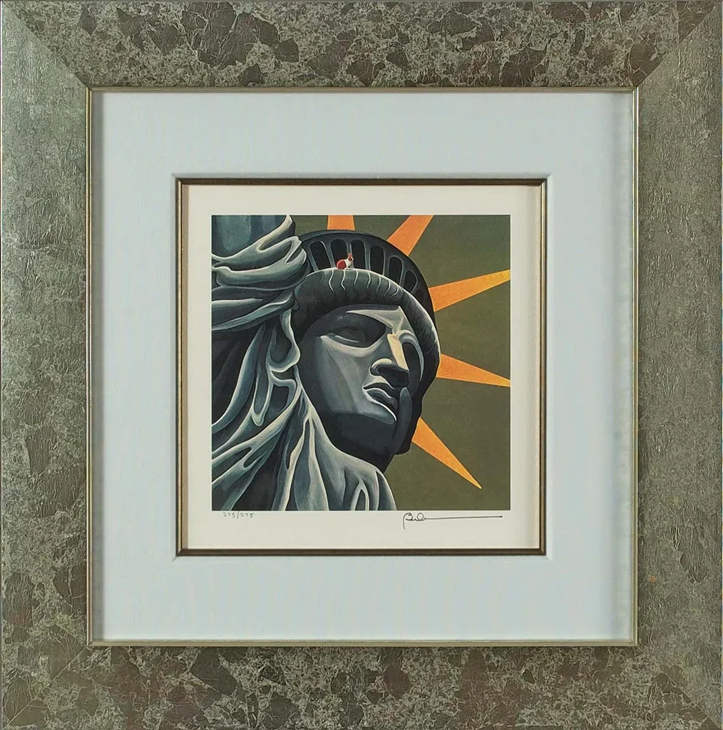 A Hare Out of Place II Statue of Liberty Framed by Robert Deyber — hand-crafted stone lithograph