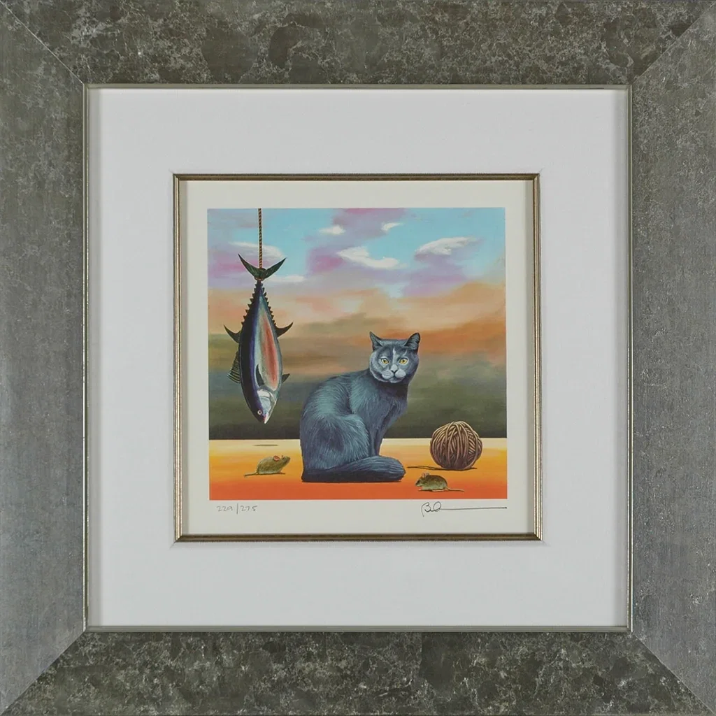 It's a Cat's Life Framed by Robert Deyber — hand-crafted stone lithograph