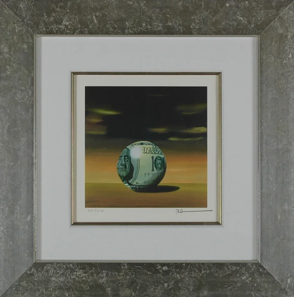 Money Ball Framed by Robert Deyber — hand-crafted stone lithograph