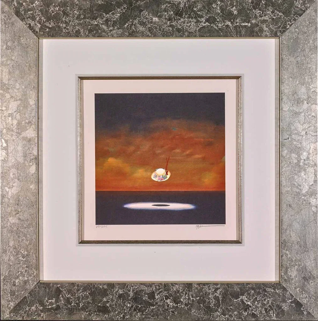 At the Drop of a Hat Ladies' Hat Framed by Robert Deyber — hand-crafted stone lithograph