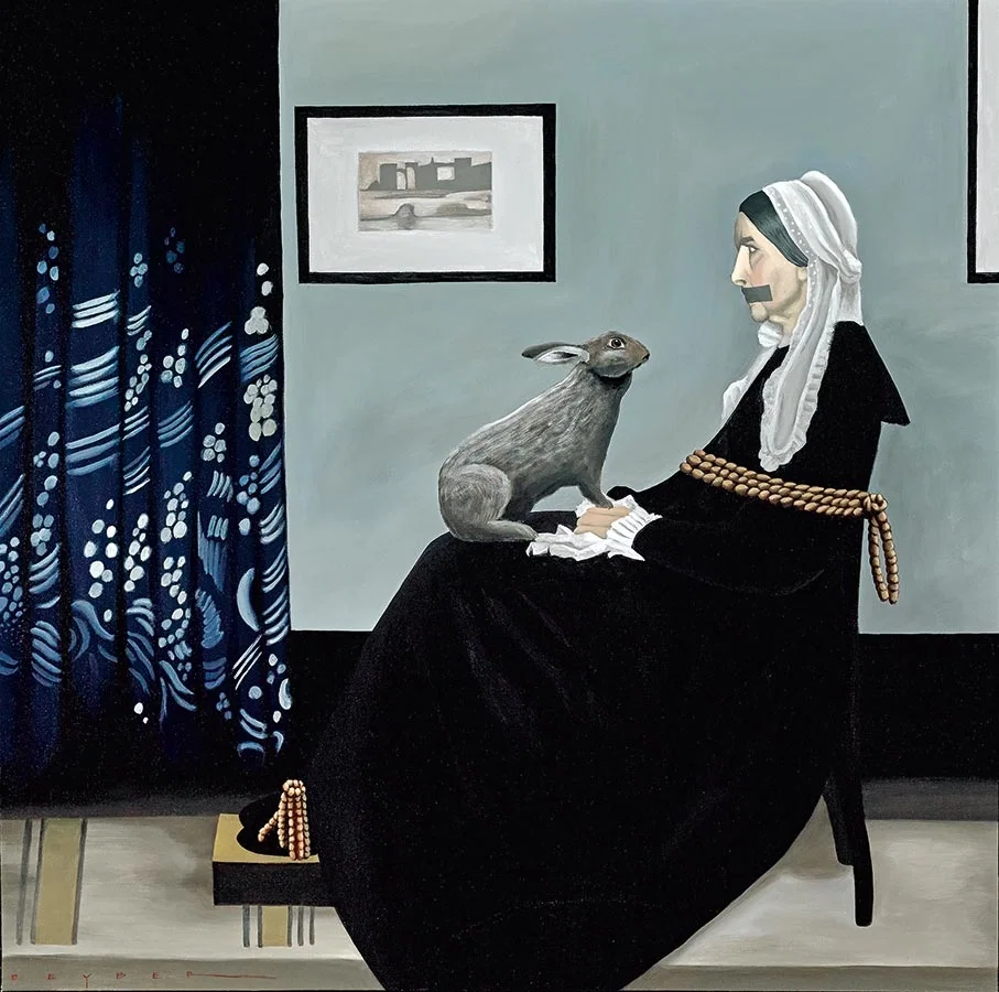 Bad Hare Day Whistler's Mother by Robert Deyber — hand-crafted stone lithograph