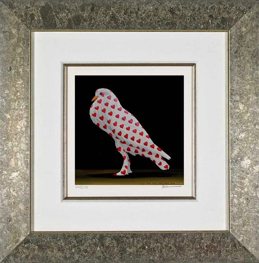 Love Bird Framed by Robert Deyber — hand-crafted stone lithograph
