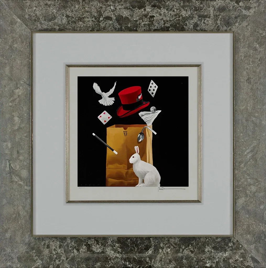 Bag of Tricks II Framed by Robert Deyber — hand-crafted stone lithograph