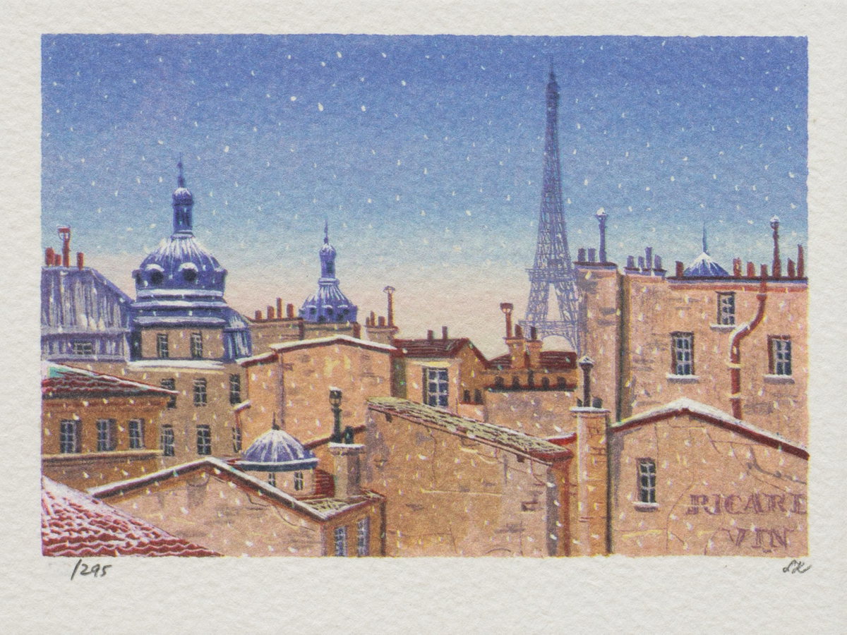 Snowfall in Paris, 2006 by Liudmila Kondakova — hand-signed lithograph