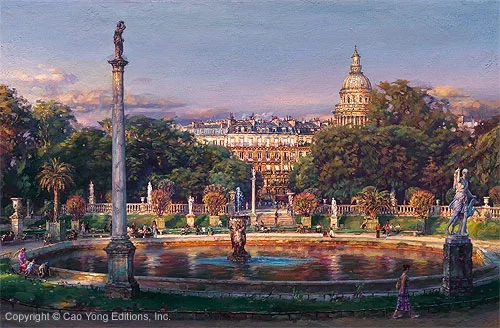 The Luxembourg Garden II La Fountaine by Cao Yong — Giclee On Canvas The Paris Series