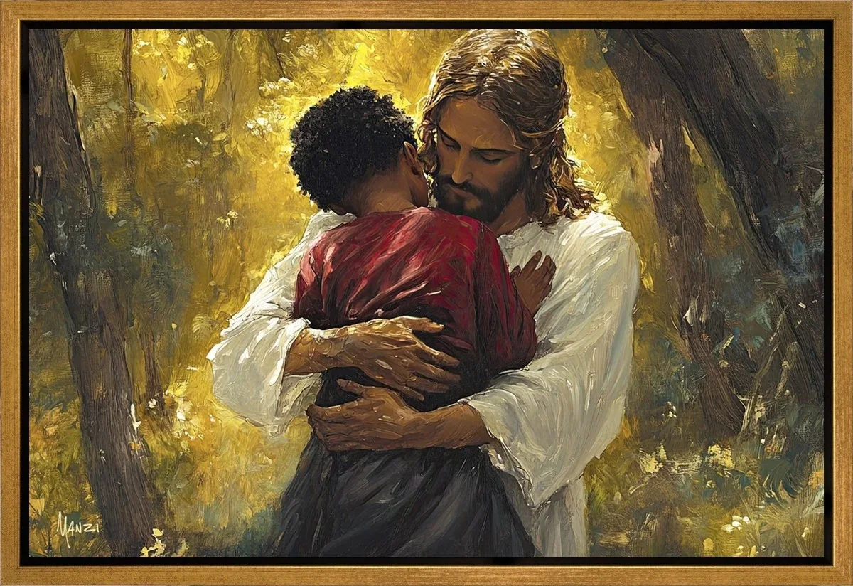 Father to All Children Gold Wood Float Frame by Manzi — Gallery Wrapped Giclee On Canvas