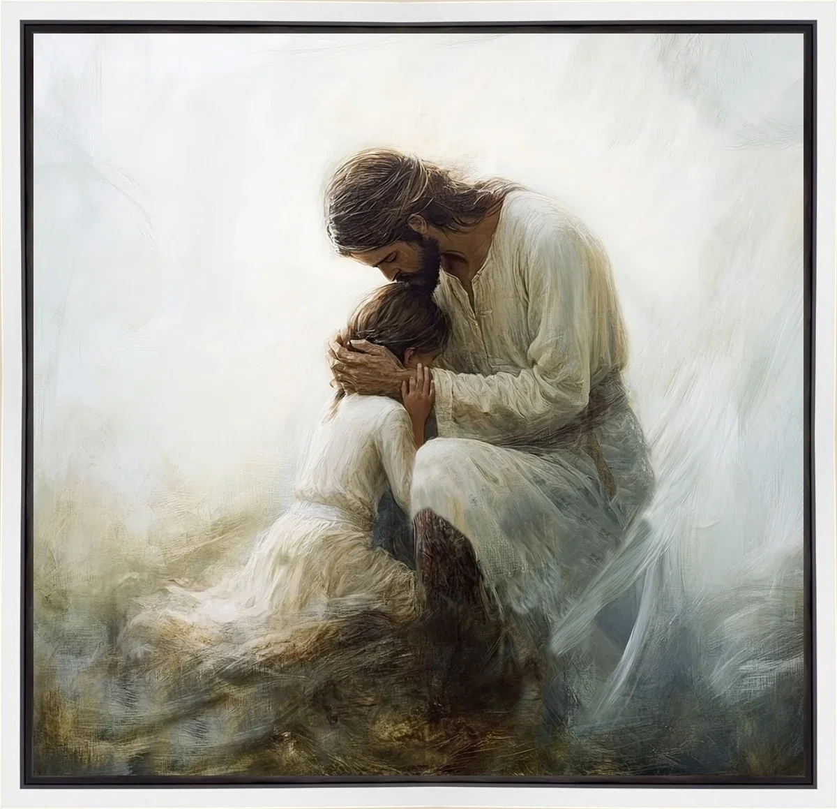 Hold Me White Float Frame by Manzi — Gallery Wrapped Giclee On Canvas
