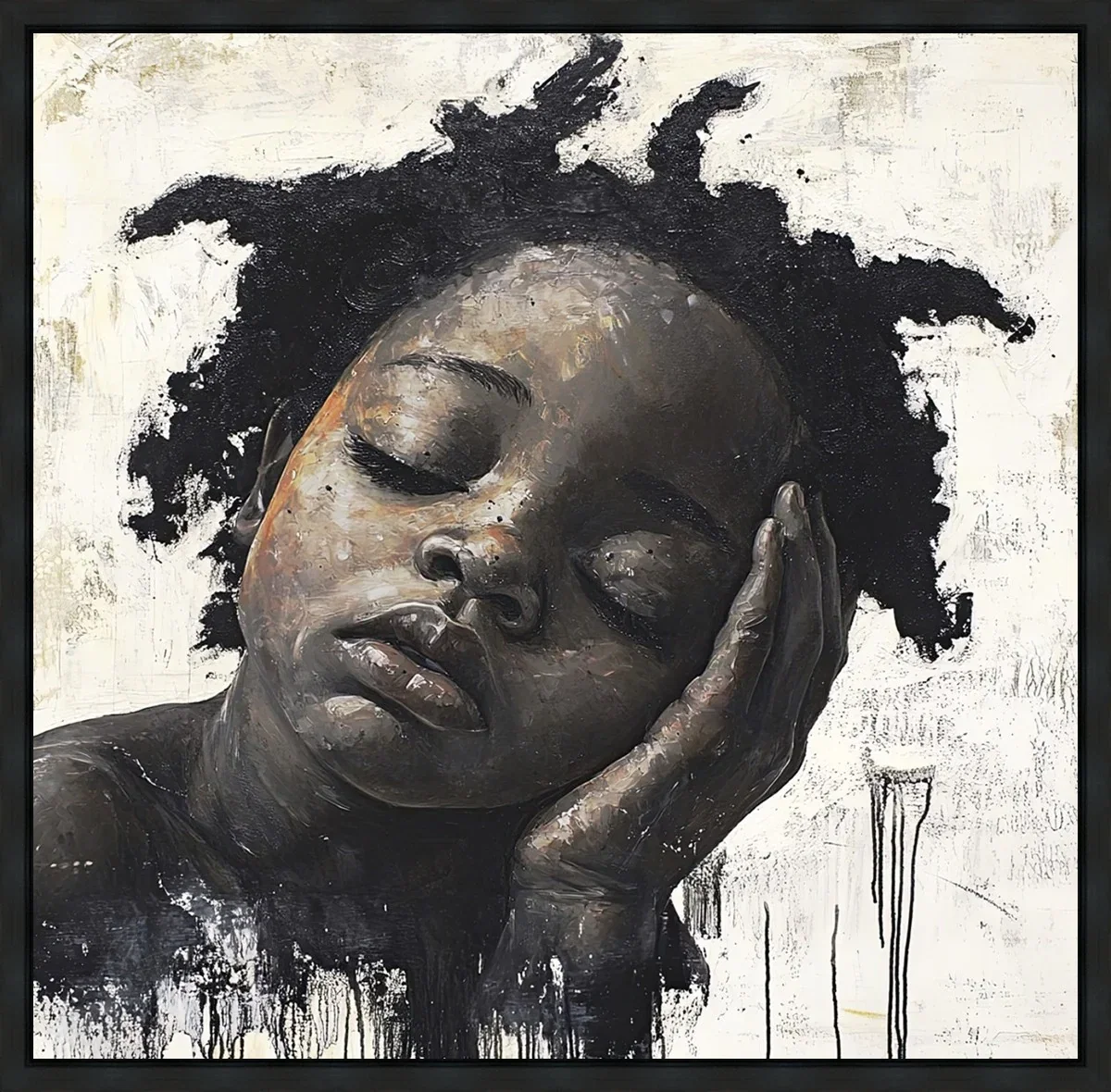 Waiting Black Wood Float Frame by Manzi — Gallery Wrapped Giclee On Canvas