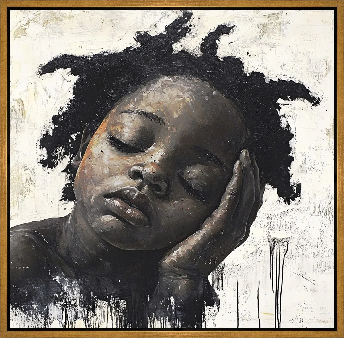 Waiting Gold Wood Float Frame by Manzi — Gallery Wrapped Giclee On Canvas