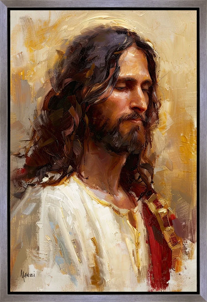 Sacred Portrait Silver Wood Float Frame by Manzi — Gallery Wrapped Giclee On Canvas