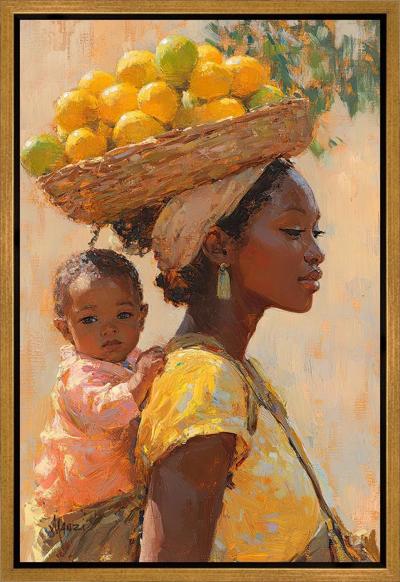 Umubyeyi Gold Wood Float Frame by Manzi — Gallery Wrapped Giclee On Canvas