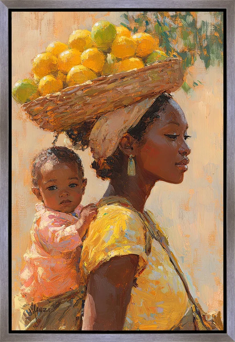 Umubyeyi Silver Wood Float Frame by Manzi — Gallery Wrapped Giclee On Canvas