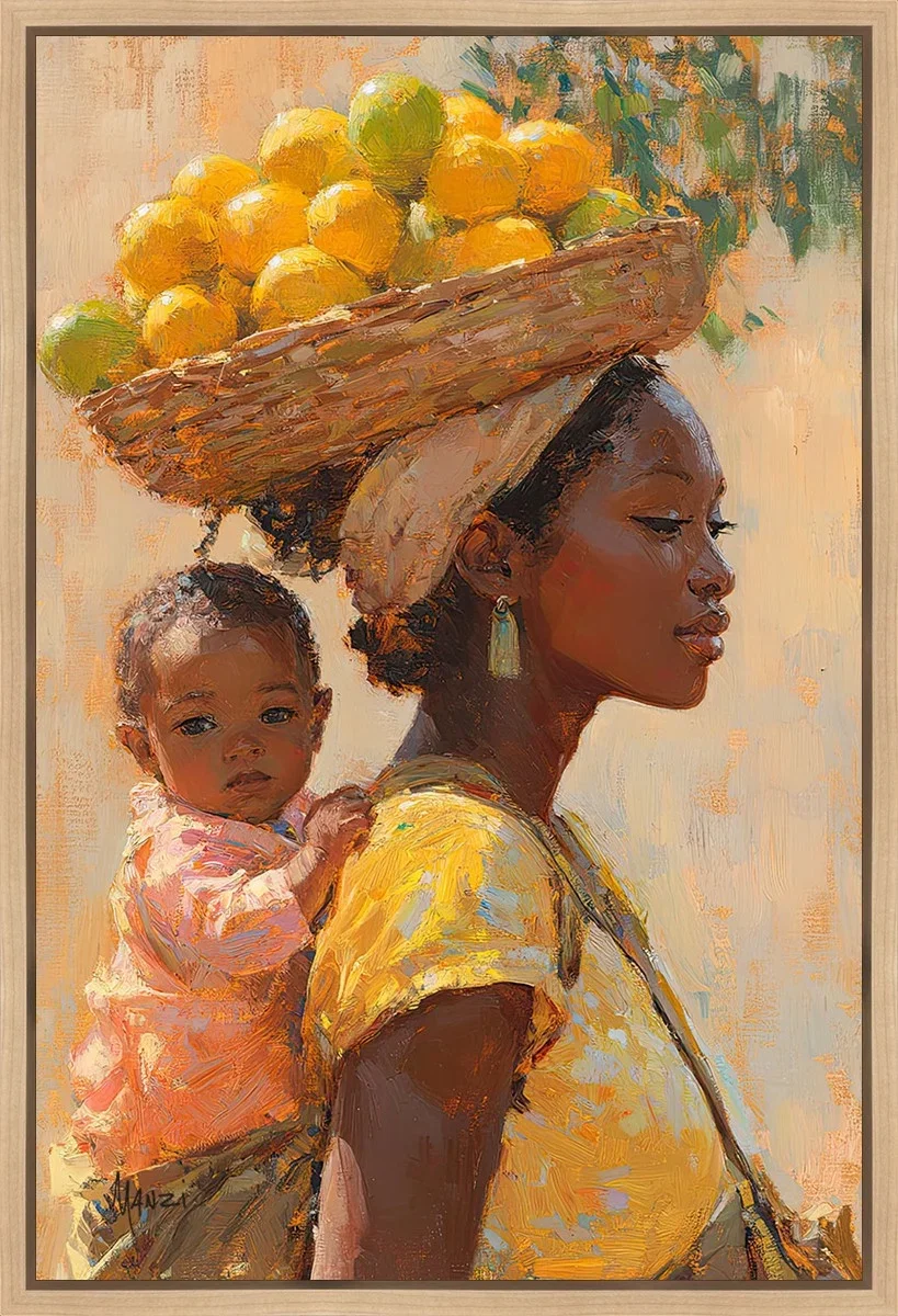 Umubyeyi Maple Wood Float Frame by Manzi — Gallery Wrapped Giclee On Canvas