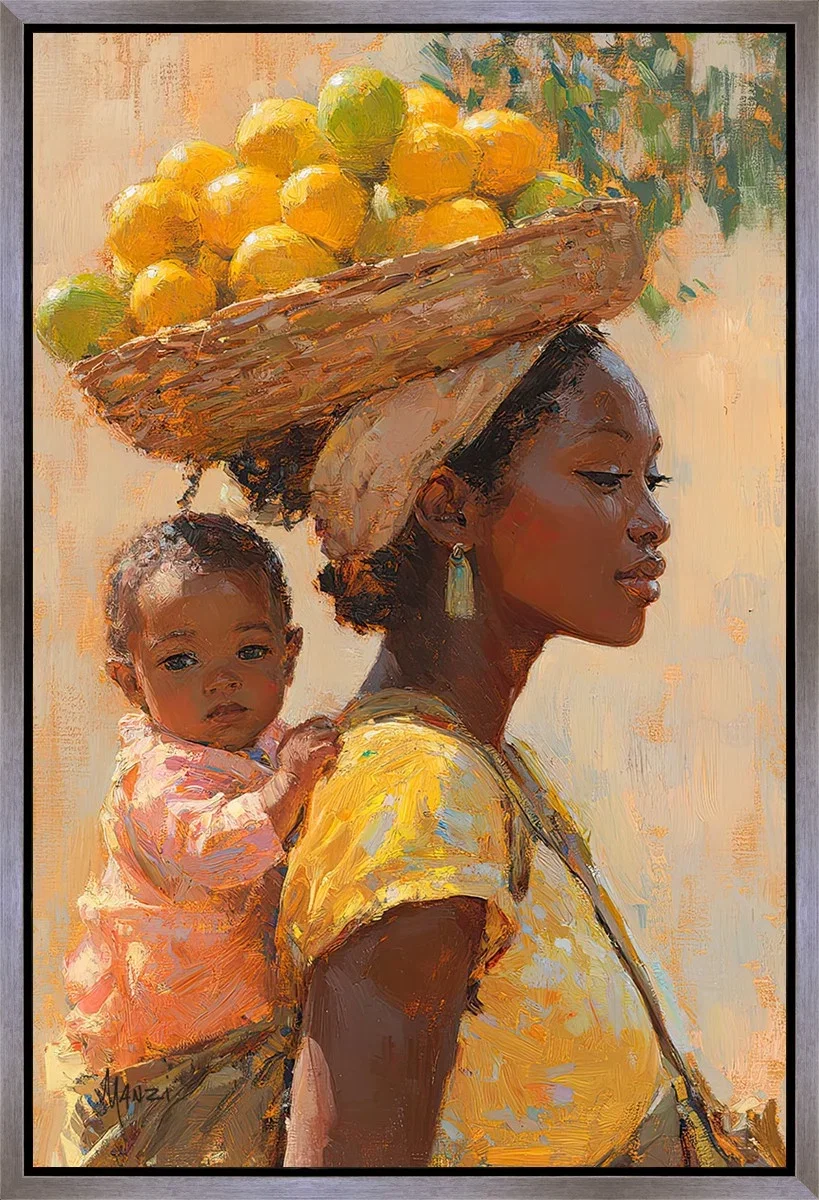 Umubyeyi Silver Wood Float Frame by Manzi — Gallery Wrapped Giclee On Canvas