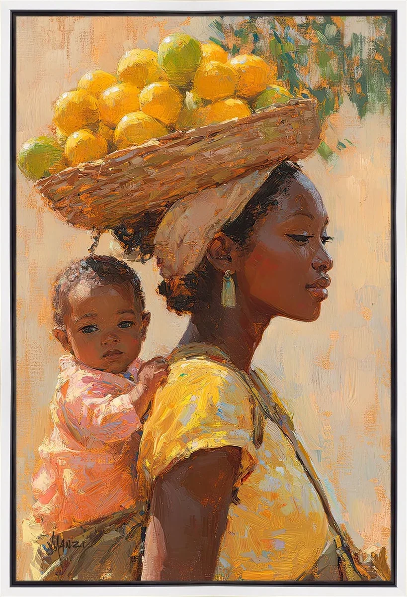 Umubyeyi White Wood Float Frame by Manzi — Gallery Wrapped Giclee On Canvas
