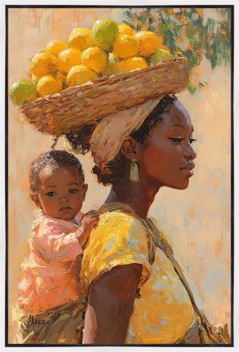 Umubyeyi White Wood Float Frame by Manzi — Gallery Wrapped Giclee On Canvas