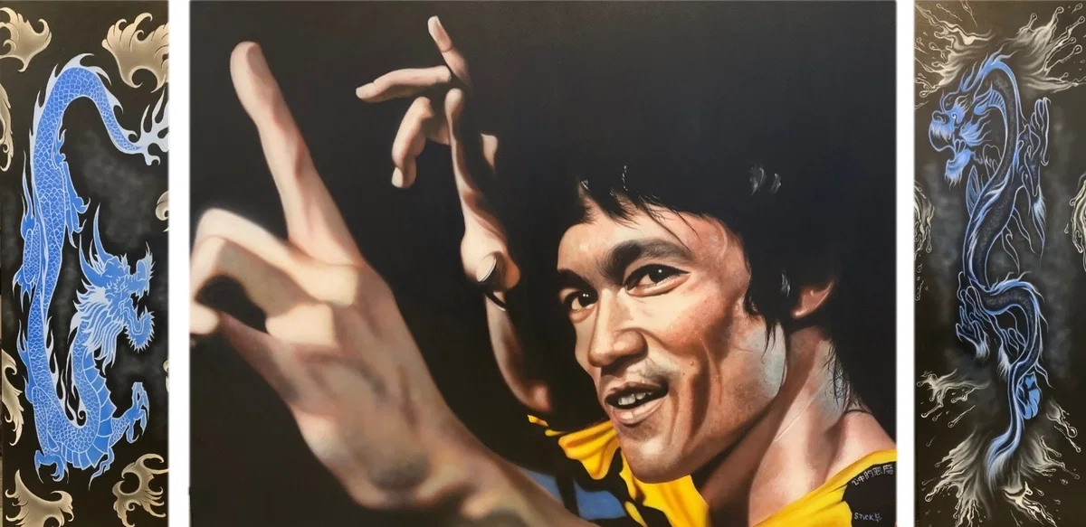 Be Like Water Triptych - Bruce Lee by Stickman — Giclee On Canvas