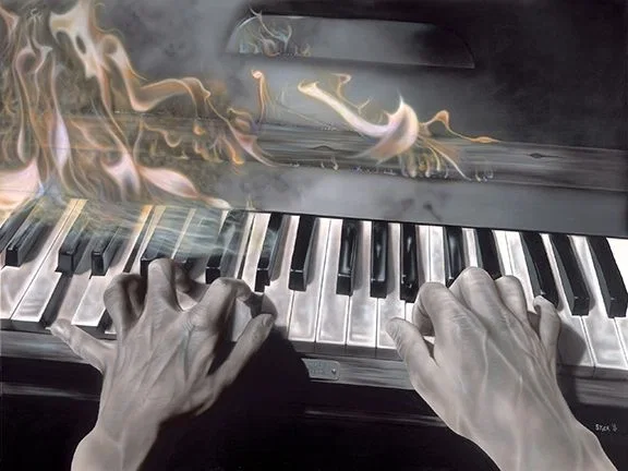I'm Real Nervous But It Sure Is Fun - Flaming Piano by Stickman — -Giclee On Canvas Artist Proof Hand Embellished