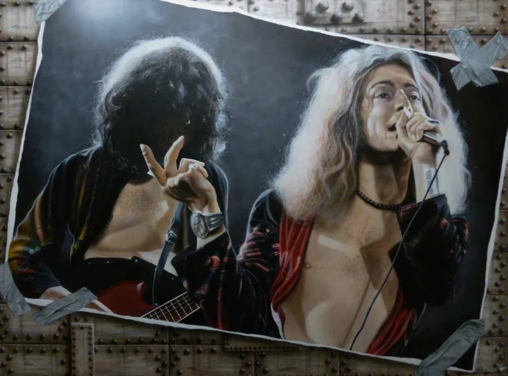 Our Shadows Taller Than Our Souls - Jimmy Page And Robert Plant (Led Zeppelin) by Stickman — -Giclee On Canvas Artist Proof Hand Embellished