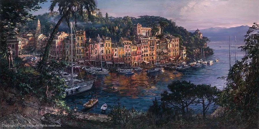 Morning In Portofino by Cao Yong — Giclee On Canvas The Venice Series