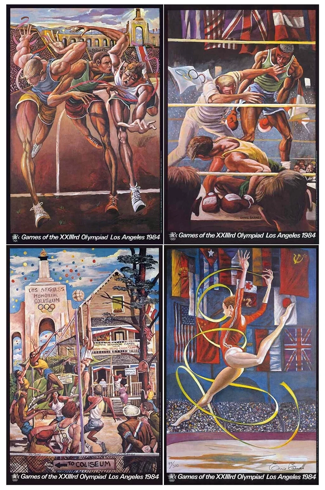 1984 Limited Edition Olympic Series Numbered Set Hand Signed in Pencil by Ernie Barnes — Lithograph