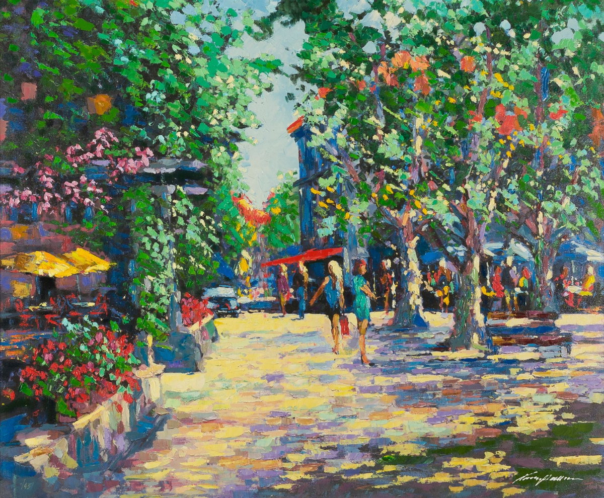 St. Tropez Marketplace, 2003 by Kerry Hallam — hand-signed enhanced serigraph on canvas