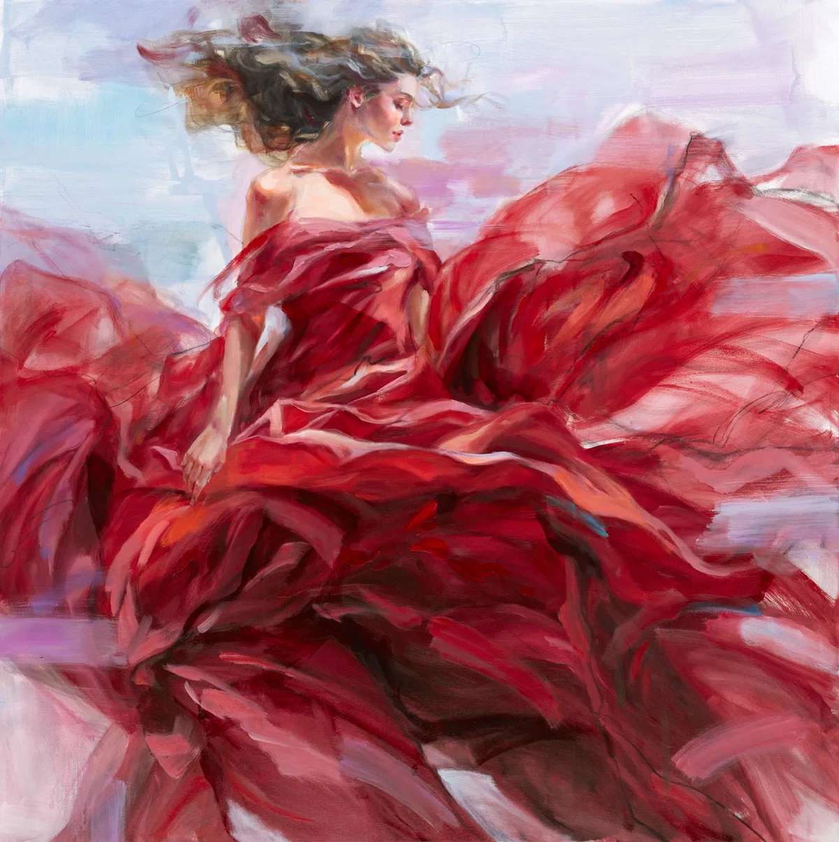 In a Scarlet Cloud 2 by Anna Razumovskaya — Hand-Embellished Giclee on Canvas