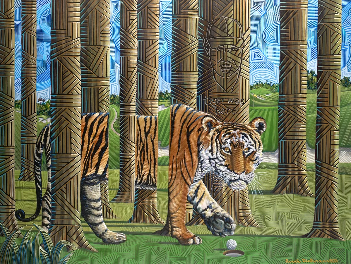 Gaze of a Tiger tribute to Tiger Woods by Rene Dickerson — Giclee On Canvas