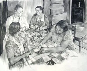 Robert Jackson - The Quilting Party Graphite Pencil on Paper