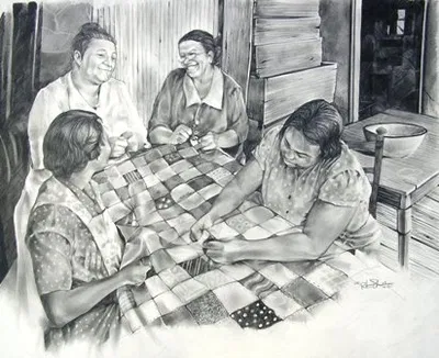 Robert Jackson - The Quilting Party Graphite Pencil on Paper