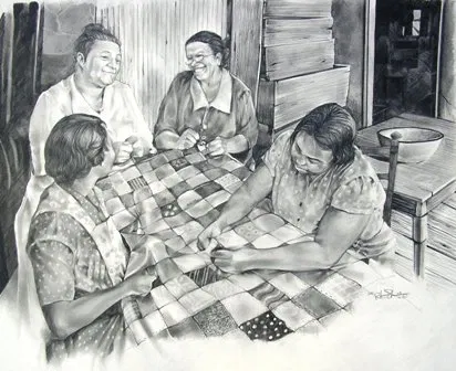 Robert Jackson - The Quilting Party Graphite Pencil on Paper