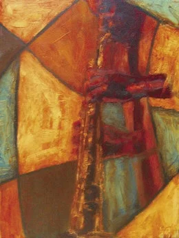 Sax Man Original Oil by Alonzo Adams