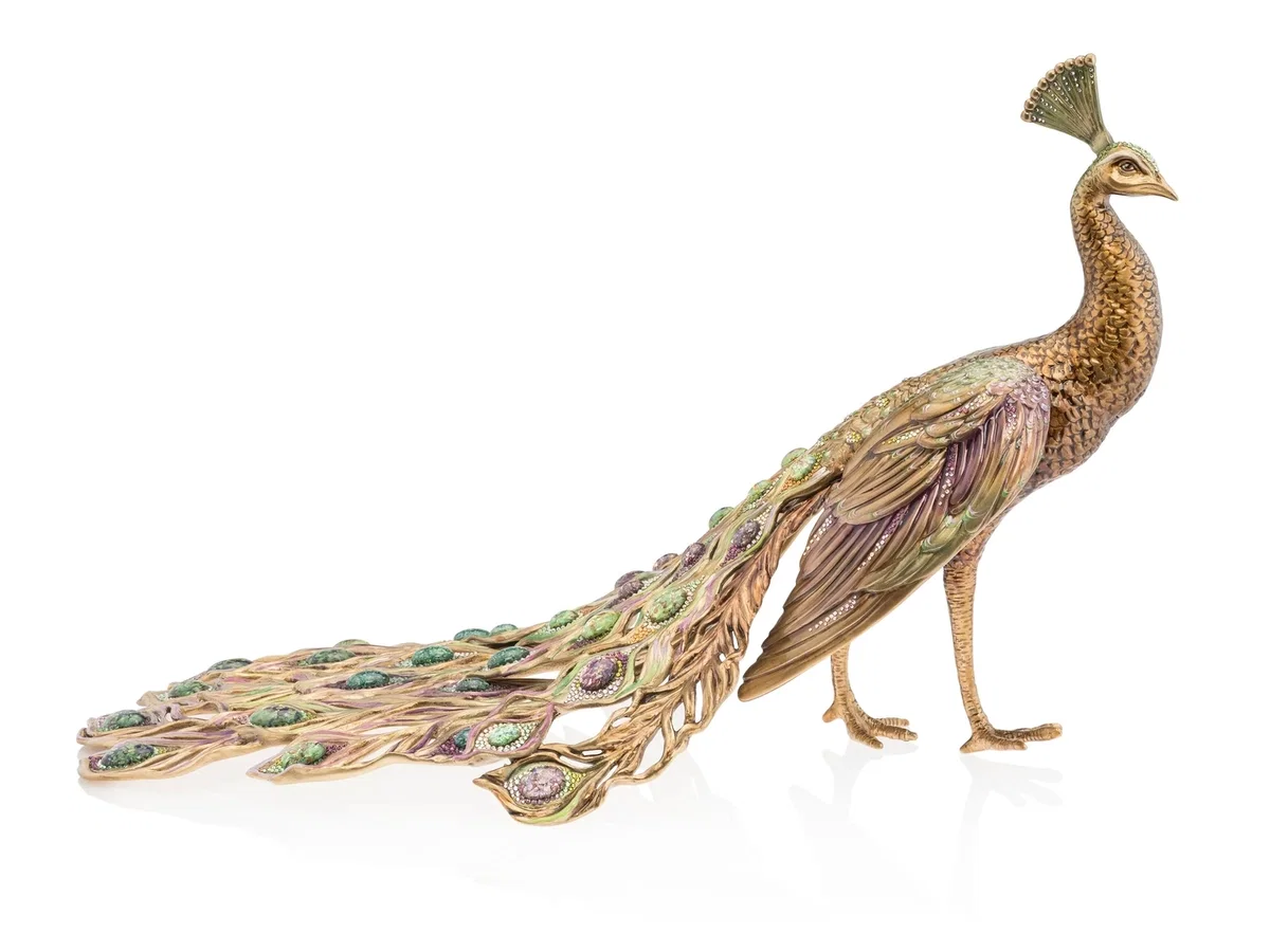 Thesues - Grand Peacock Figurine by Jay Strongwater