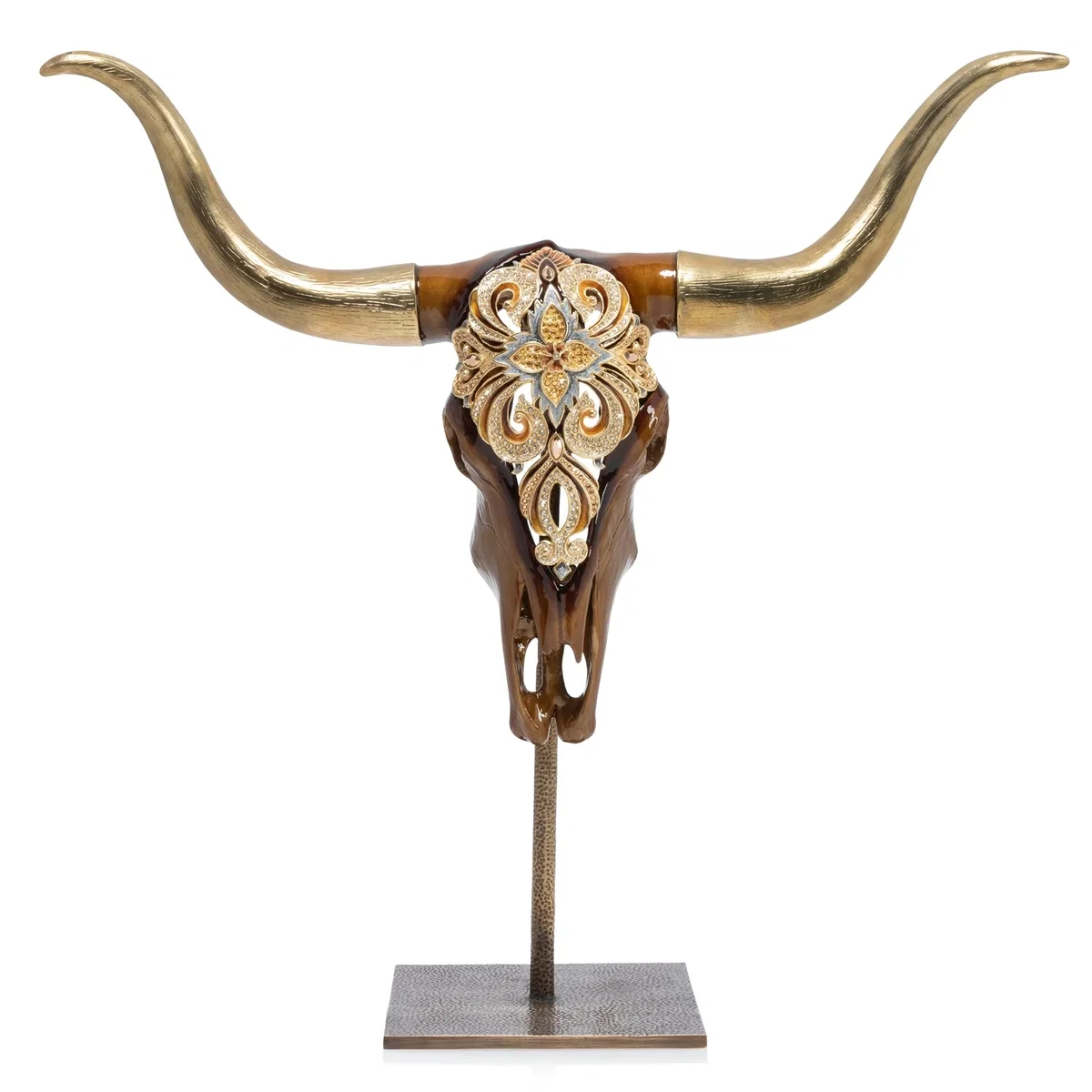 Keeffe Cow Skull Objet with Stand by Jay Strongwater