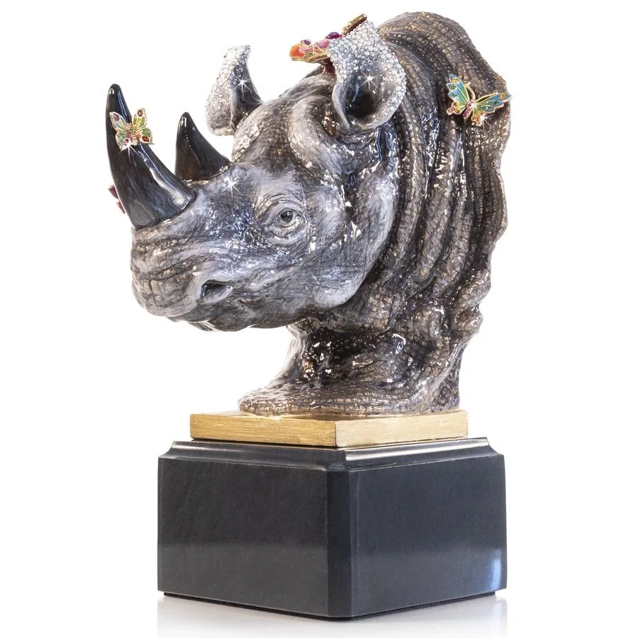 Rufus Rhino Bust With Butterflies Objet by Jay Strongwater