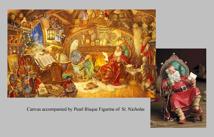 St. Nicolas In His Study W/figurines by Scott Gustafson — Limited Edition Canvas