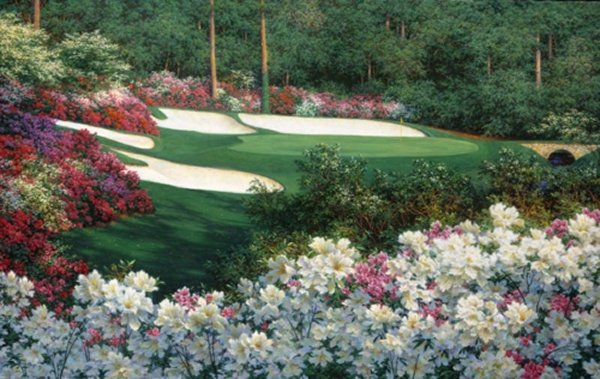 Springtime at Augusta's 13th by Larry Dyke by Larry Dyke — Canvas